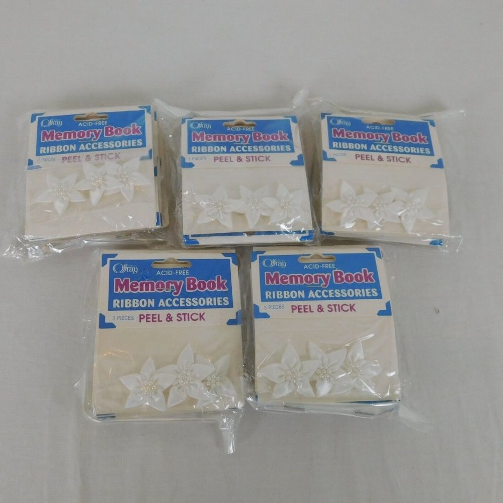 Lot of 5 Memory Book Ribbon Accessories Offray Peel Stick Acid-Free White Lily - Picture 2 of 5